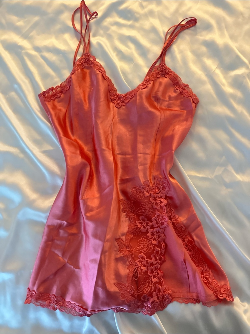 La Perla Satin Rose Red Lace-Trim Slip Dress